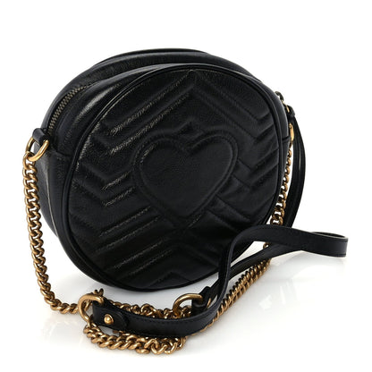 Gucci Azalea Calfskin Matelasse Heart Mini GG Marmont Round Shoulder Bag Black 2 of 8