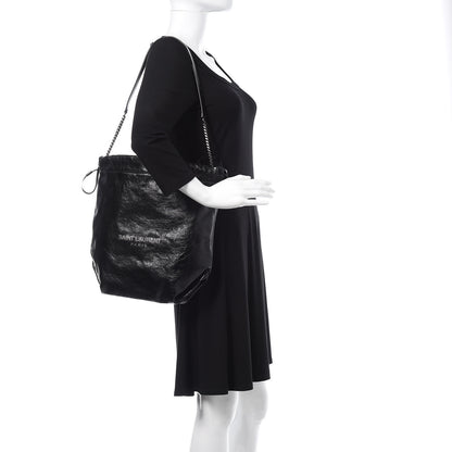 Saint Laurent Cracked Shiny Calfskin Teddy Drawstring Bag Black 2 of 9