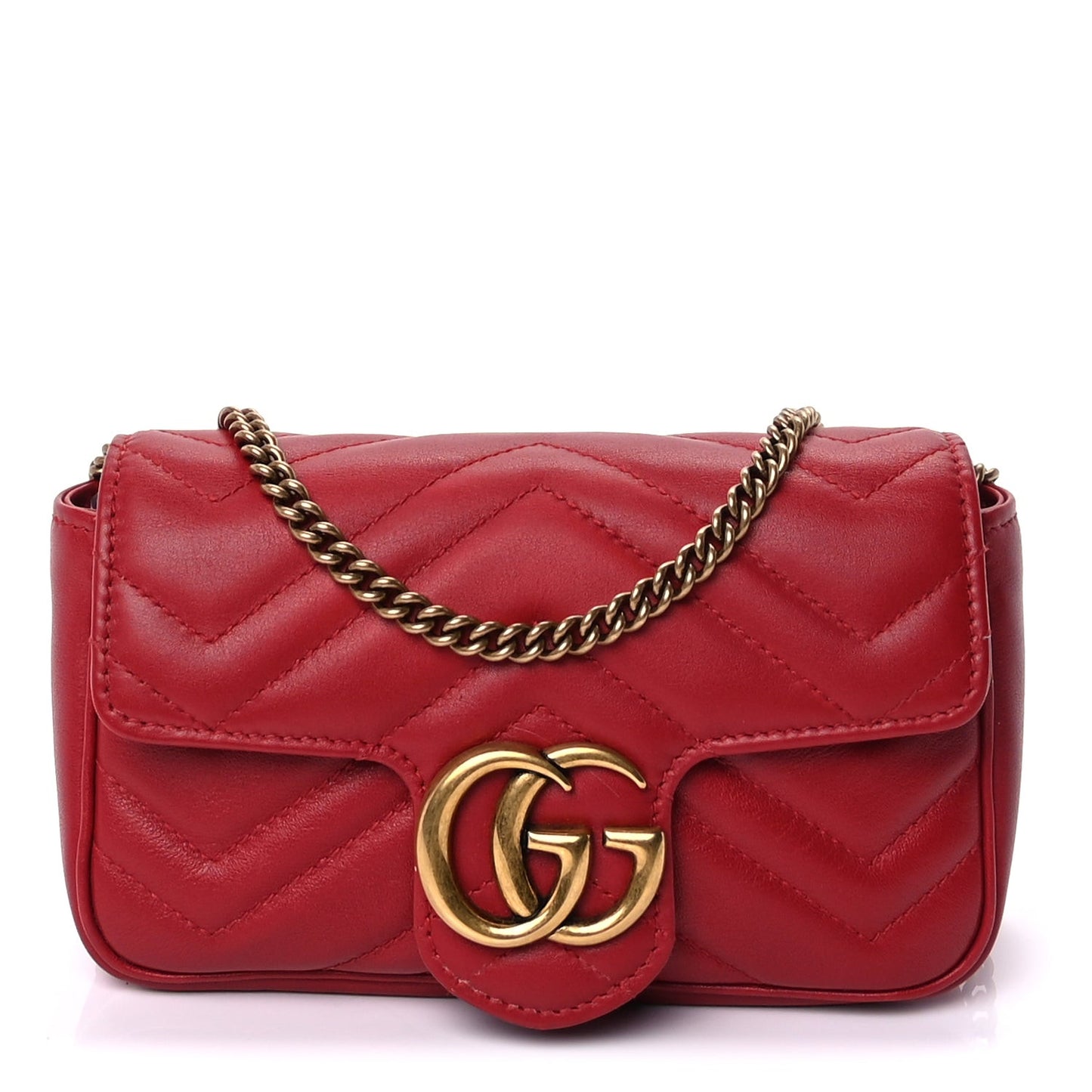 Calfskin Matelasse Super Mini GG Marmont Shoulder Bag  Hibiscus Red