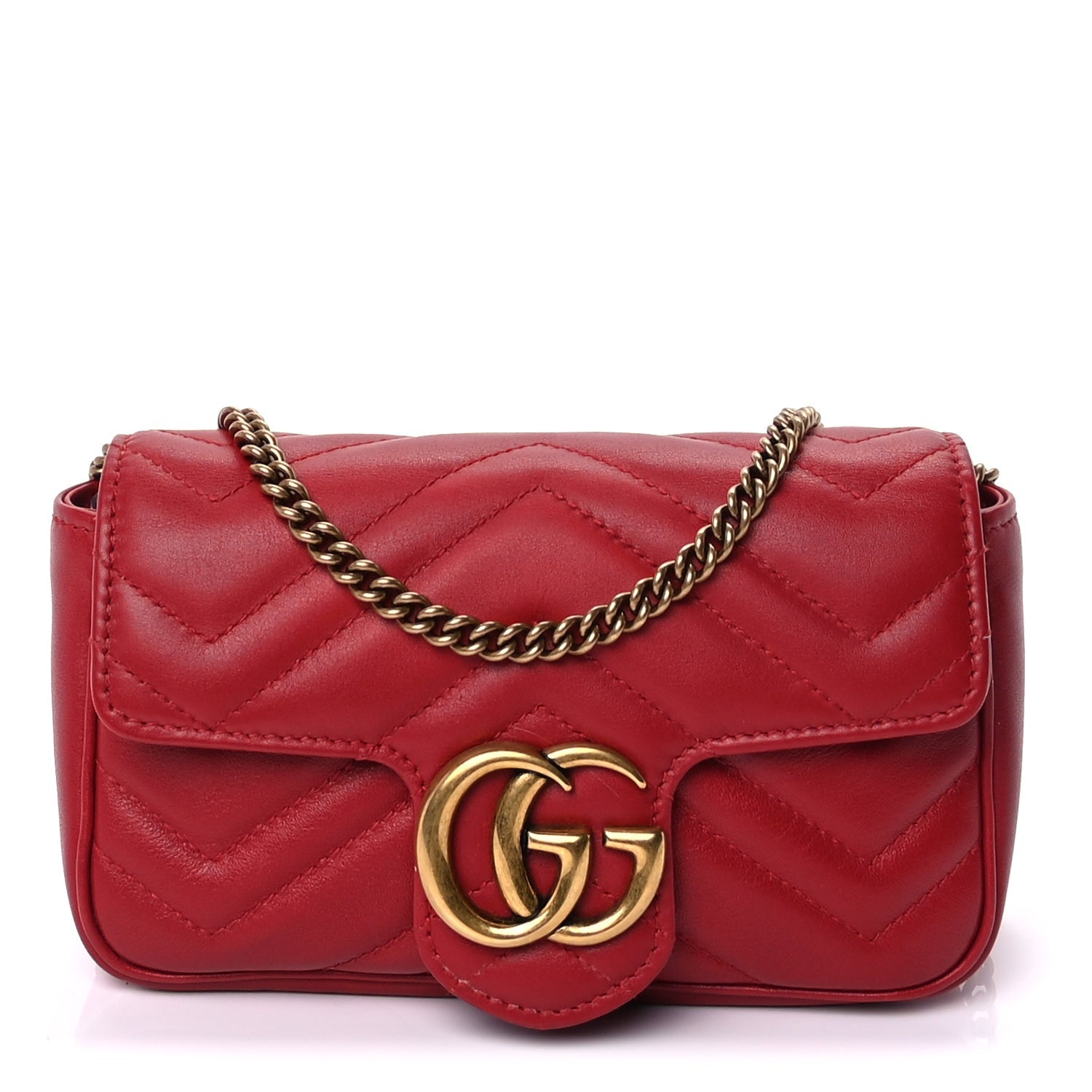 Gucci Calfskin Matelasse Super Mini GG Marmont Shoulder Bag  Hibiscus Red 1 of 8