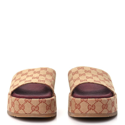 Gucci Canvas GG Monogram Angelina Platform Slide Sandals 40.5 Beige Ruggine 3 of 11