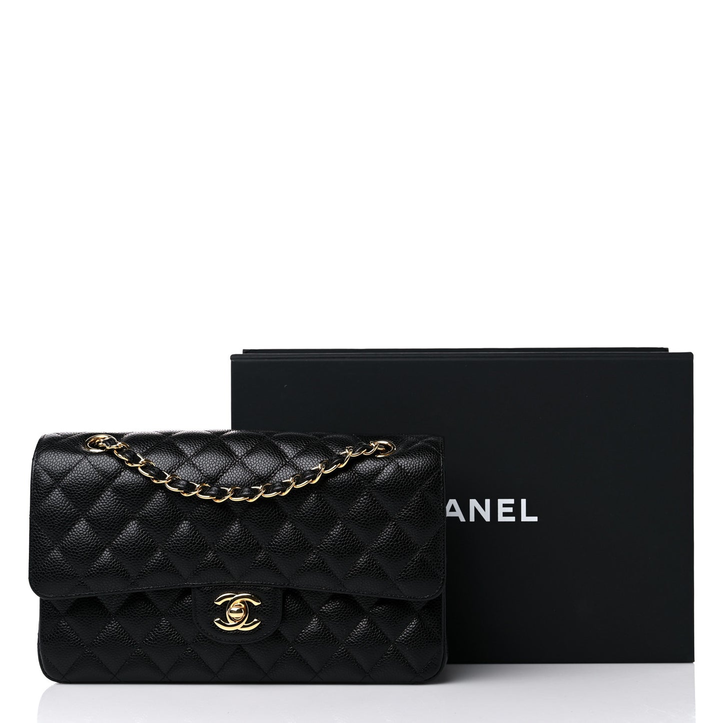 Caviar Quilted Medium Double Flap Black