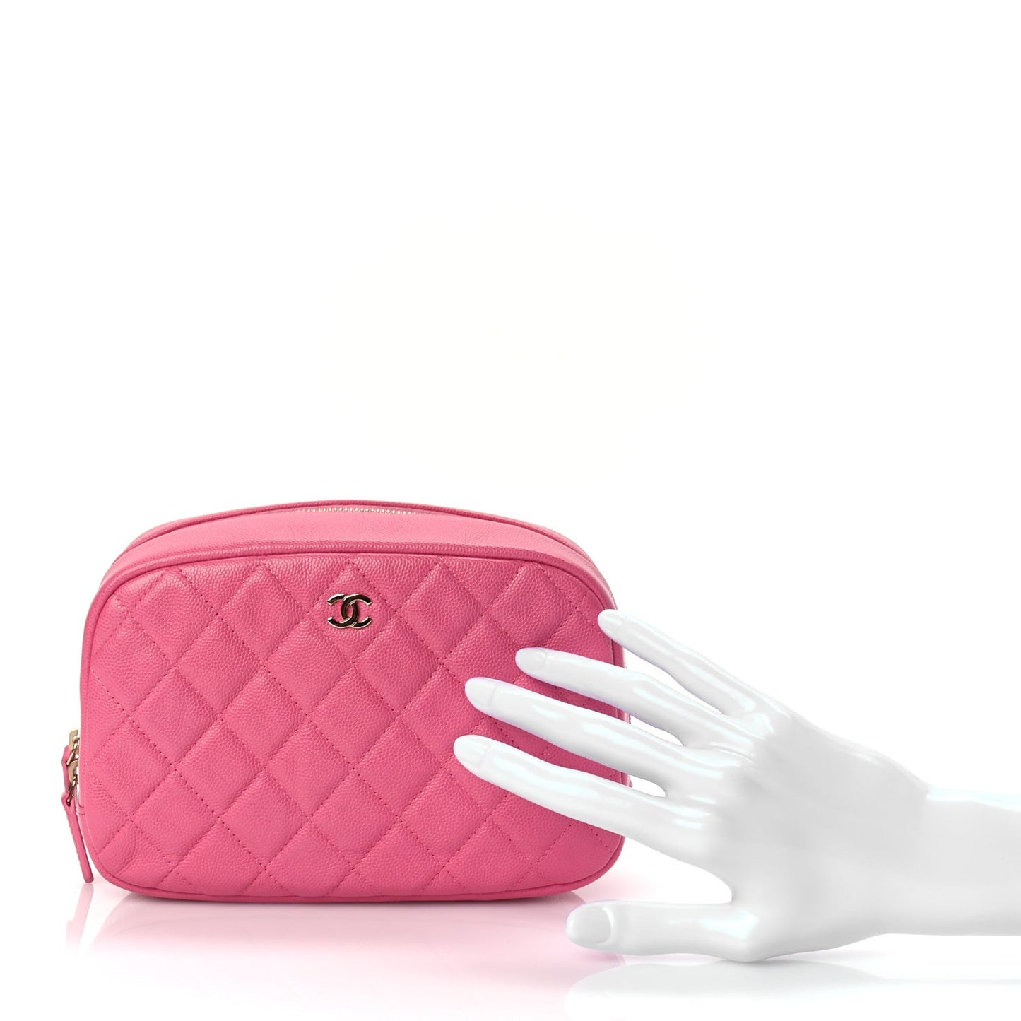 Caviar Quilted Medium Curvy Pouch Cosmetic Case Pink