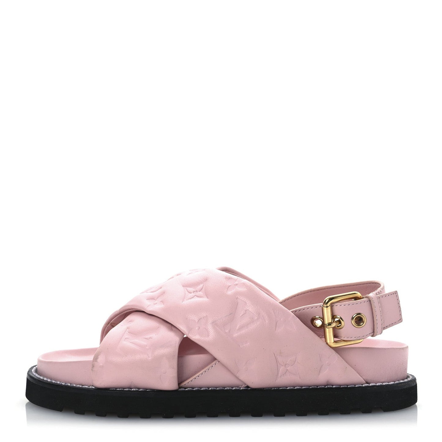 Lambskin Monogram Embossed Paseo Flat Comfort Sandals Rose Clair