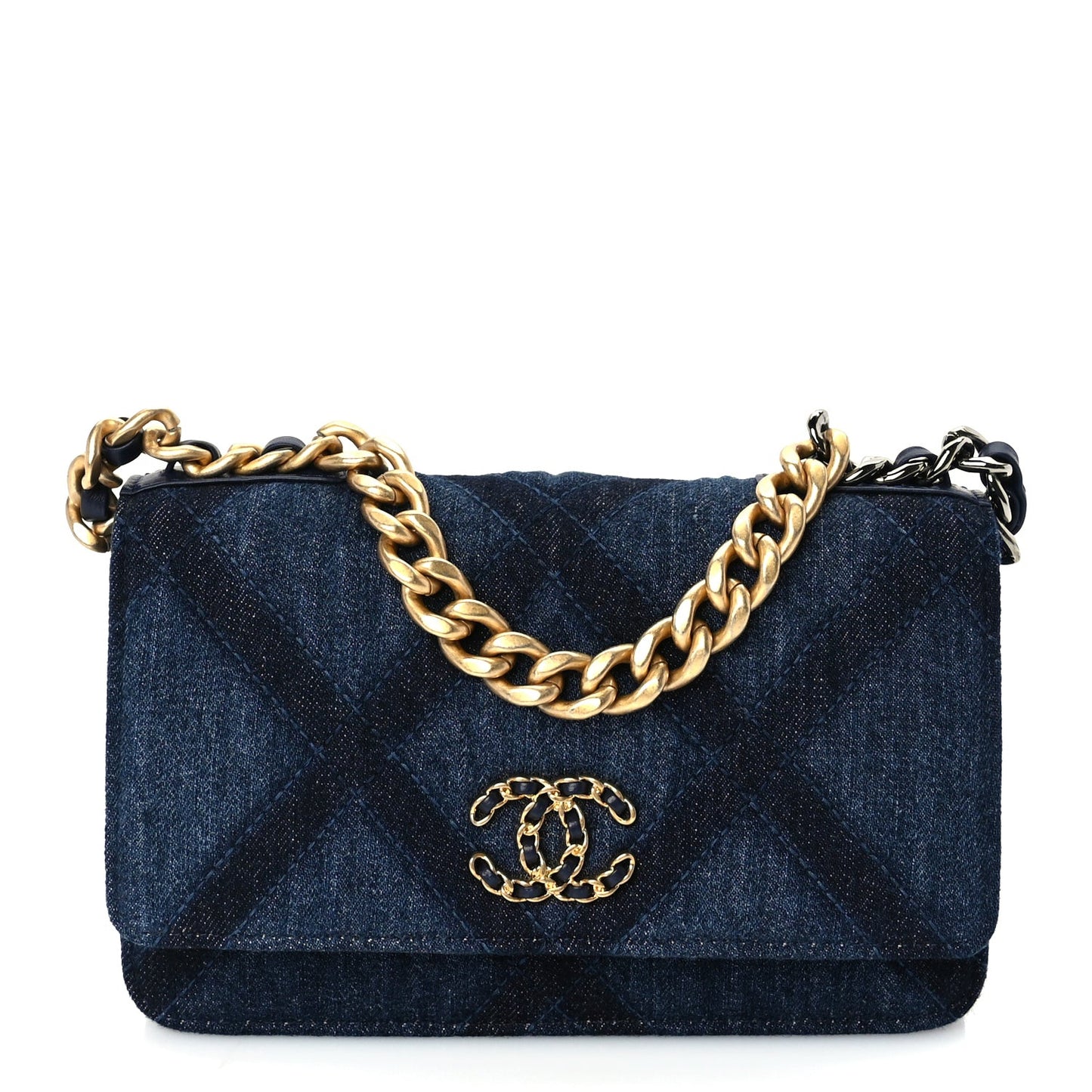 Denim Quilted 19 Wallet On Chain WOC  Blue
