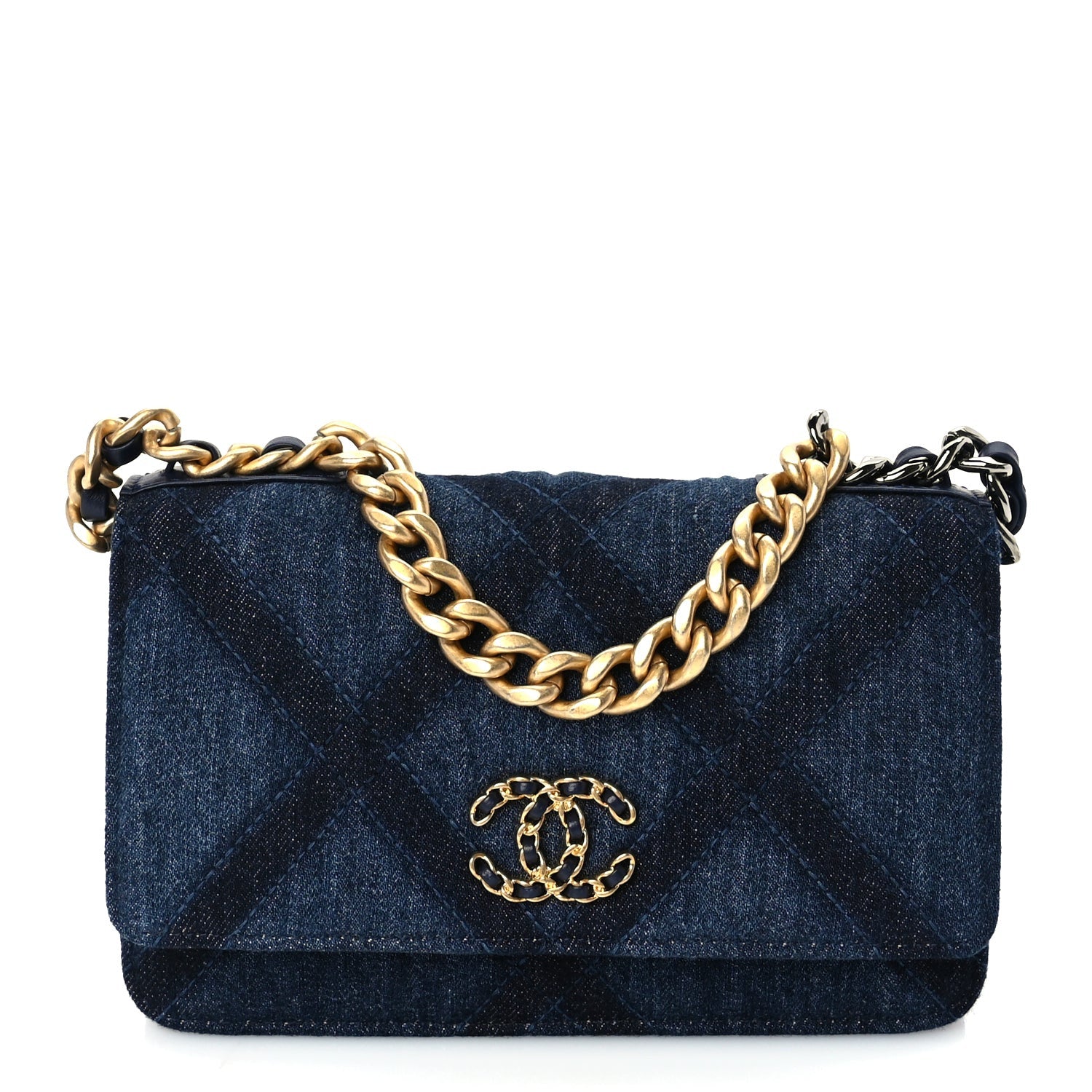 Chanel Denim Quilted 19 Wallet On Chain WOC  Blue 2 of 10