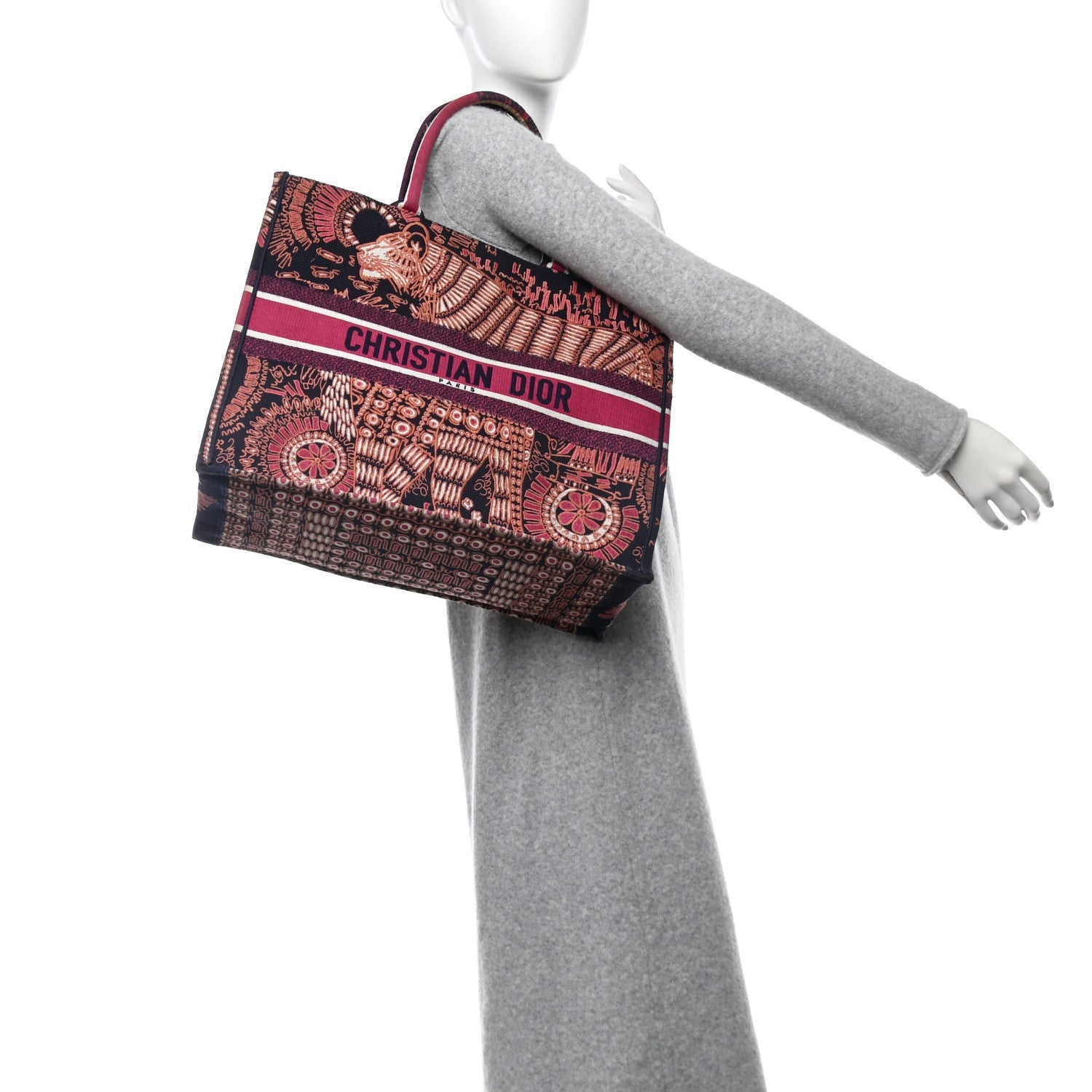 Christian Dior Canvas Embroidered Dior Animals Tiger Book Tote Deep Blue Fuchsia 2 of 7