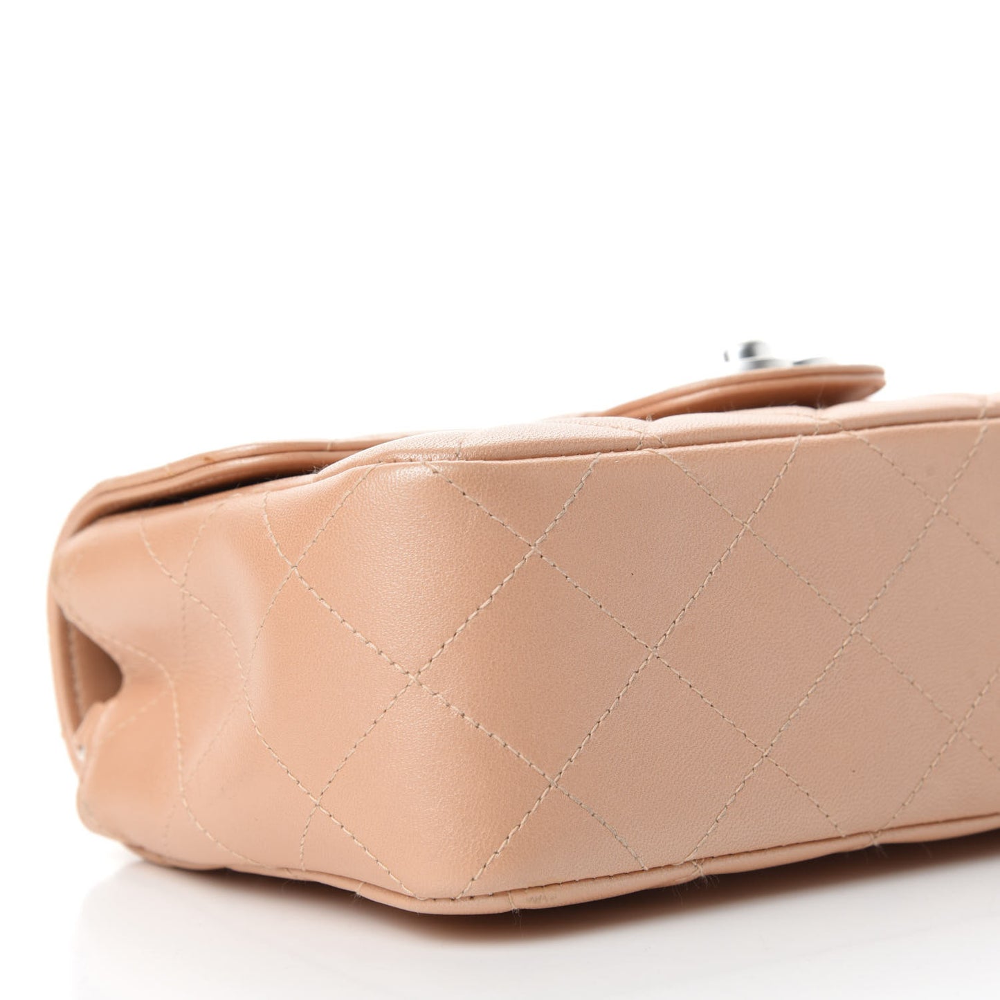 Metallic Lambskin Quilted Mini Flap Beige