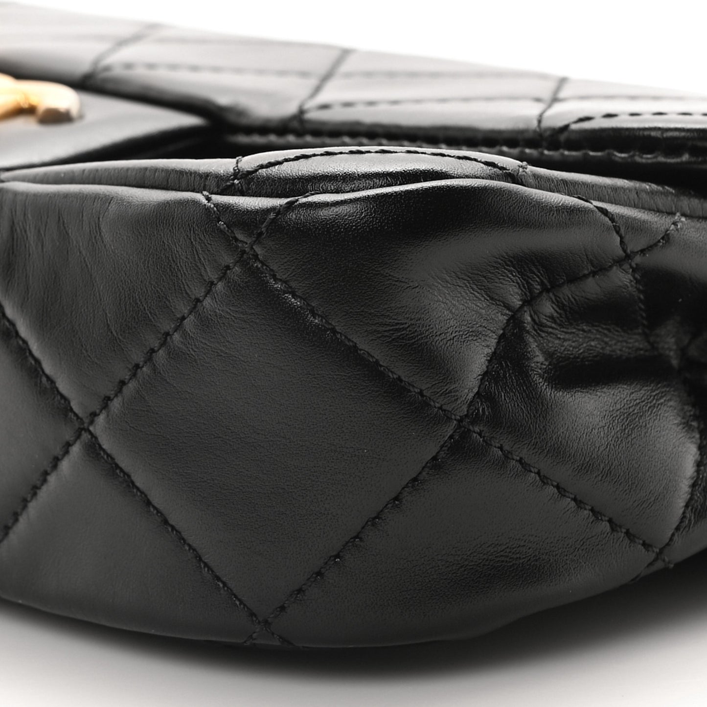 Calfskin Quilted Mini Rectangular Crystal Pearls Chain Flap Black