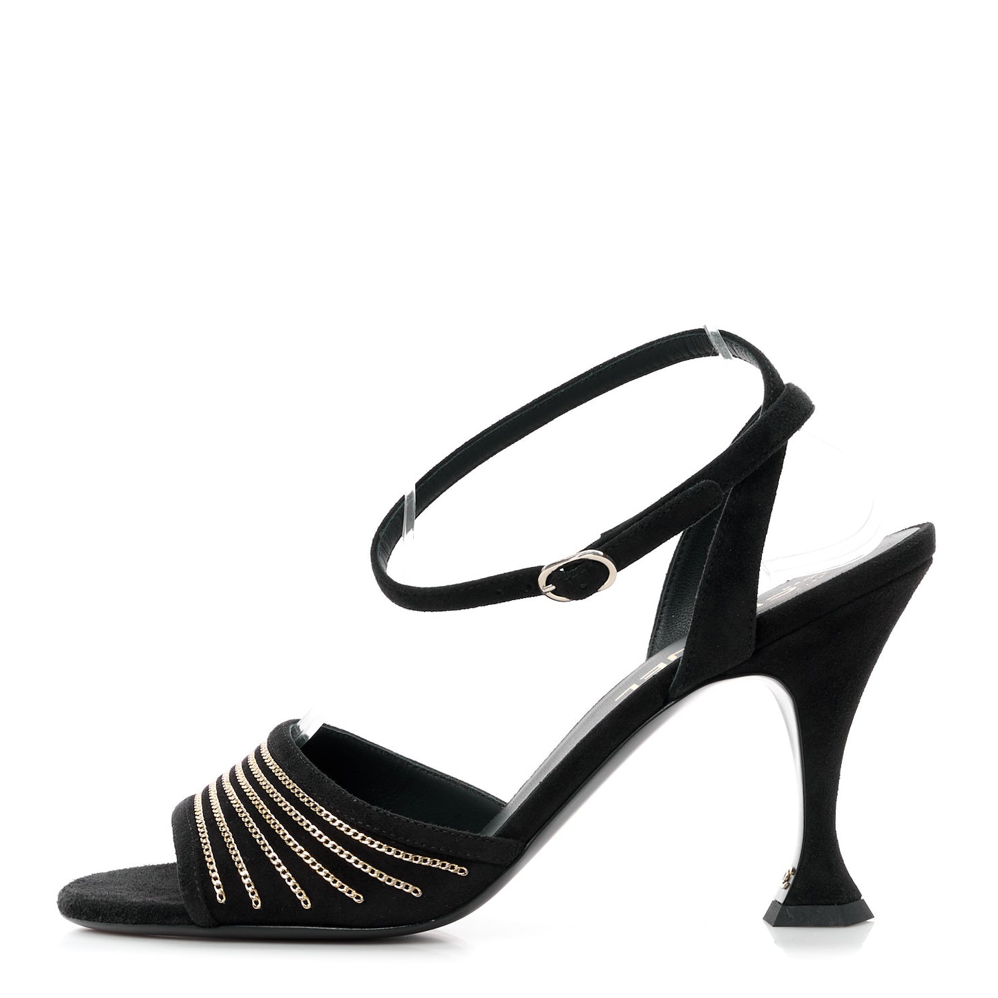 Suede Kidskin Chain Sandals 40 Black