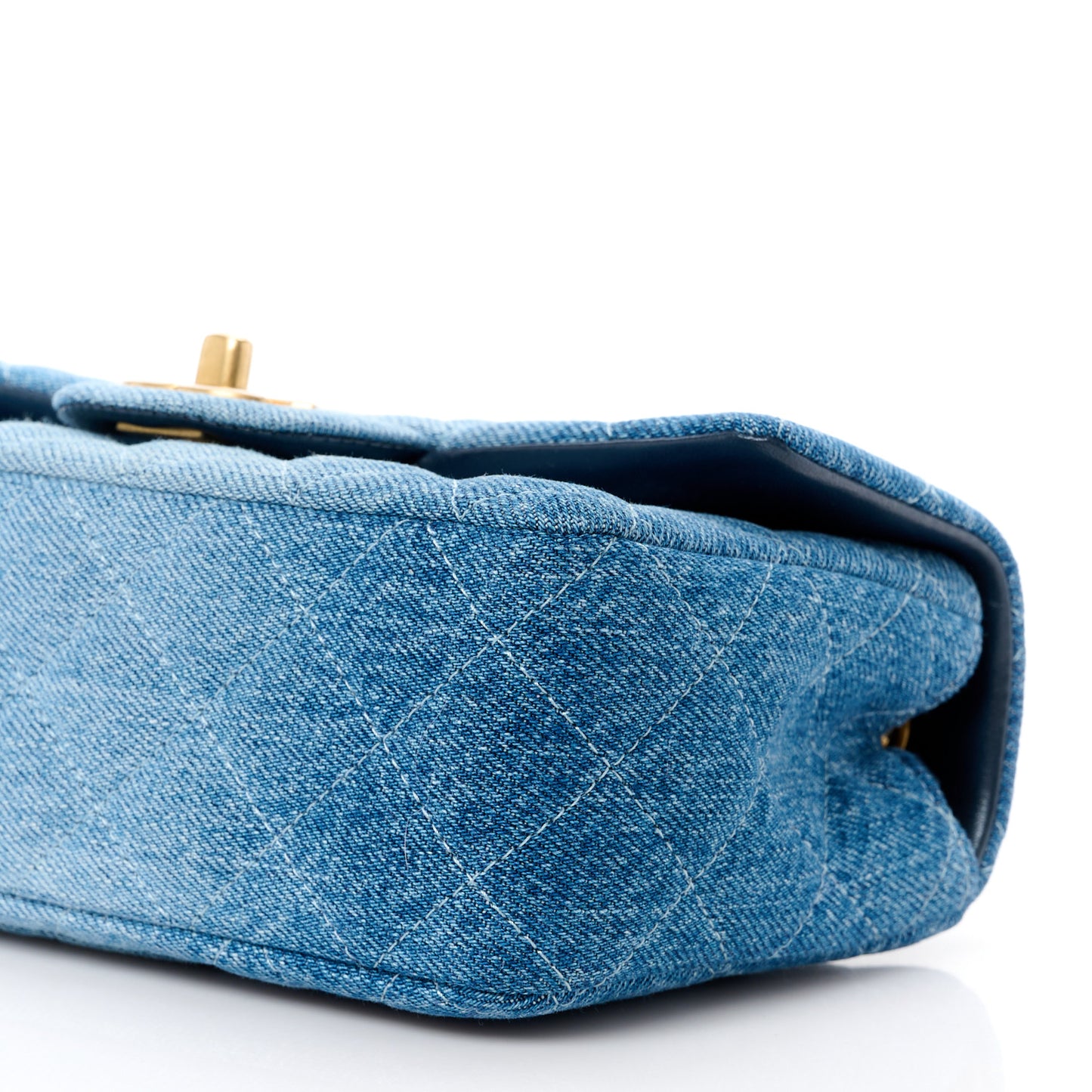 Washed Denim Quilted Mini Rectangular Flap Blue