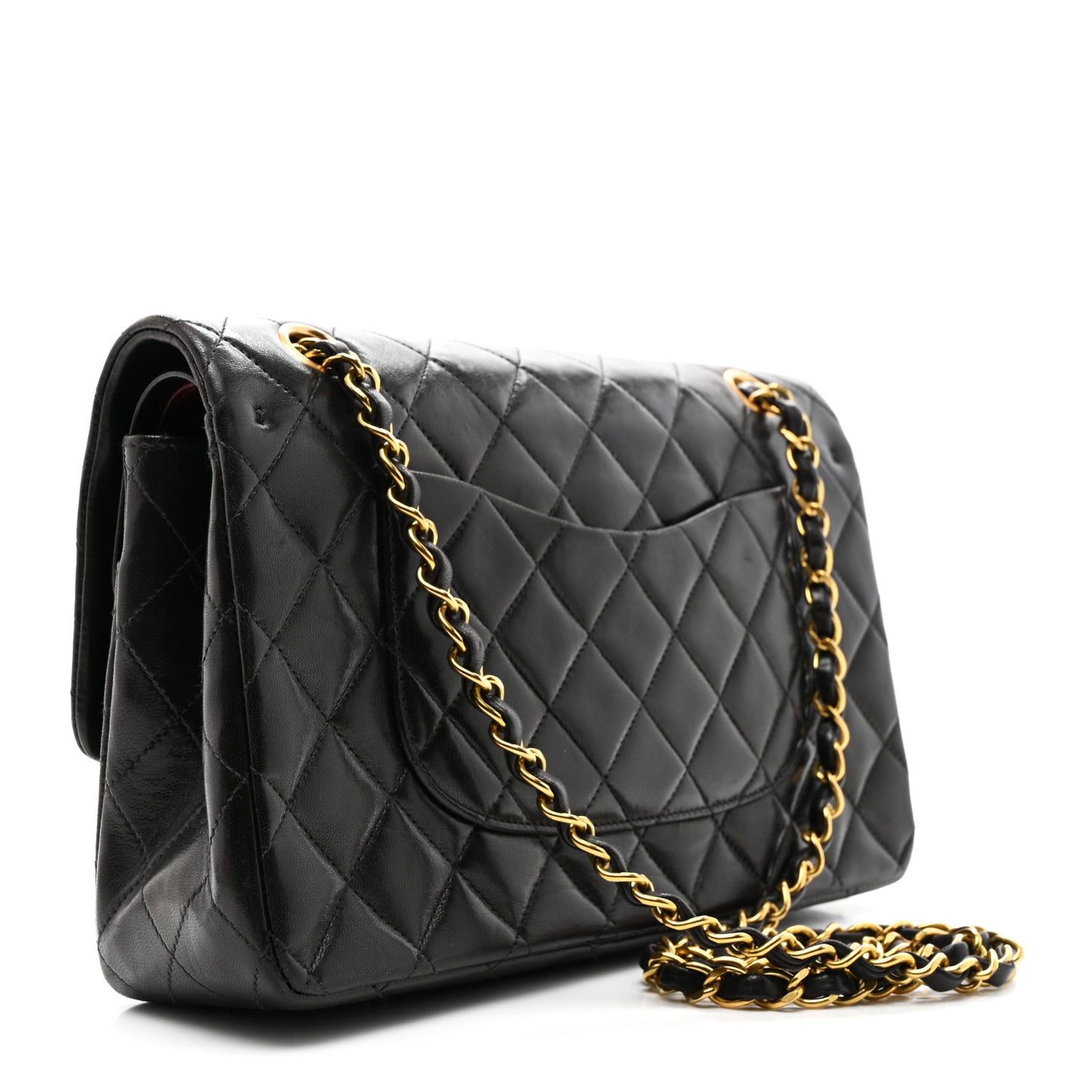 Lambskin Quilted Medium Double Flap Black