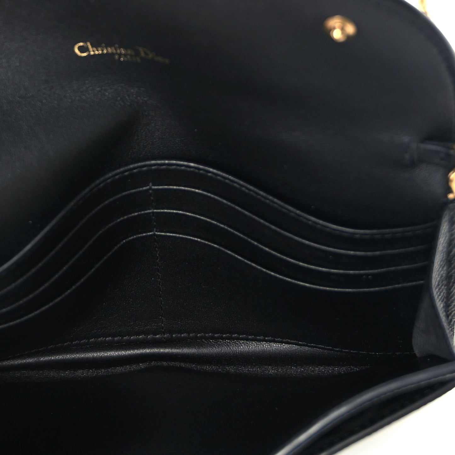 Grained Calfskin Saddle Chain Wallet Pouch  Black
