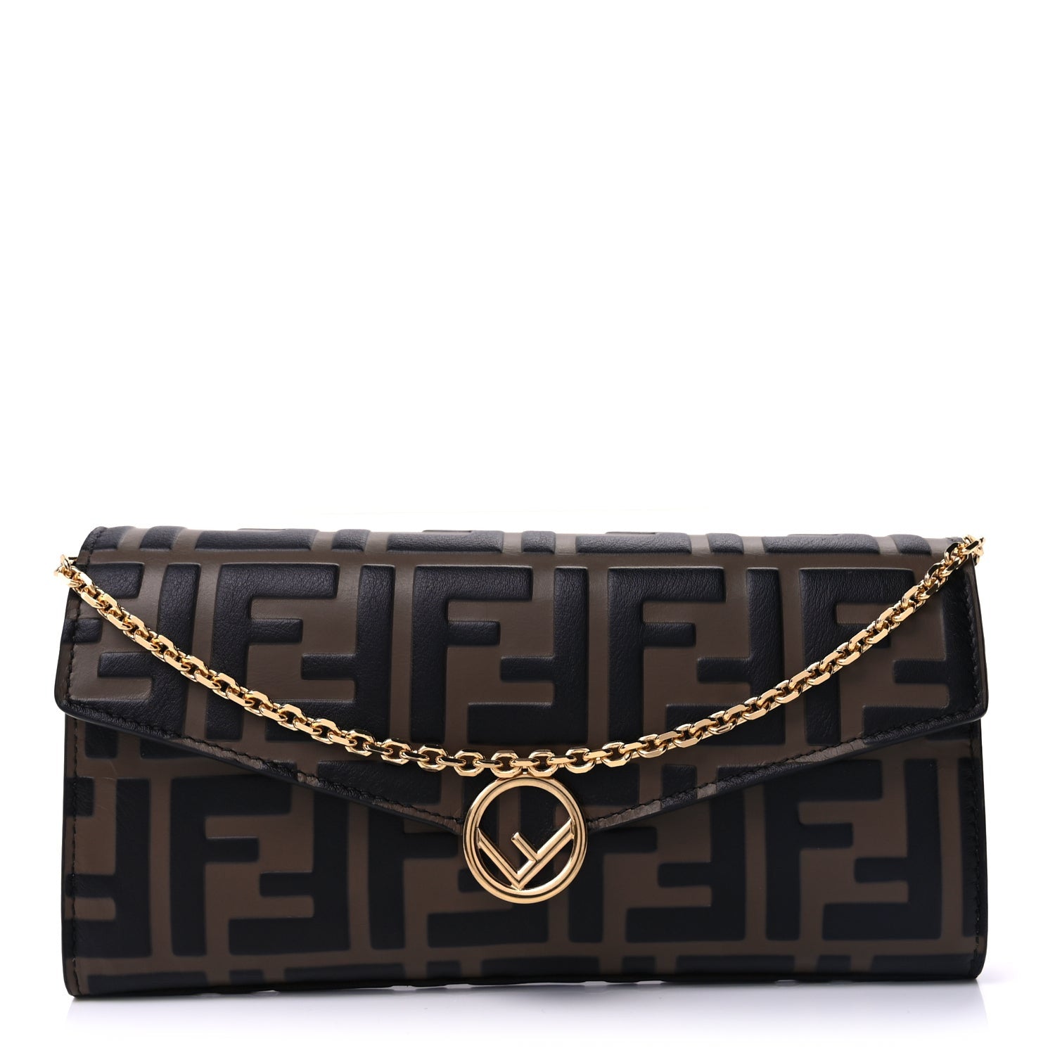 Fendi Vitello Soft F is  Bi-Color FF 1974 Embossed Continental Envelope Wallet On Chain  Maya Black 1 of 8