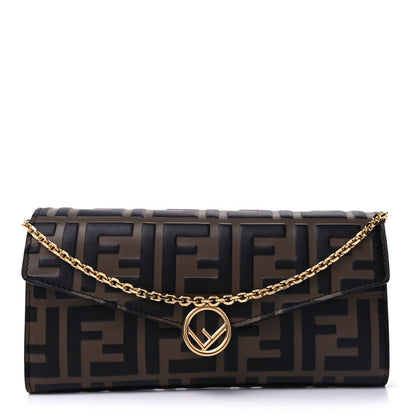 Fendi Vitello Soft F is  Bi-Color FF 1974 Embossed Continental Envelope Wallet On Chain  Maya Black 1 of 8