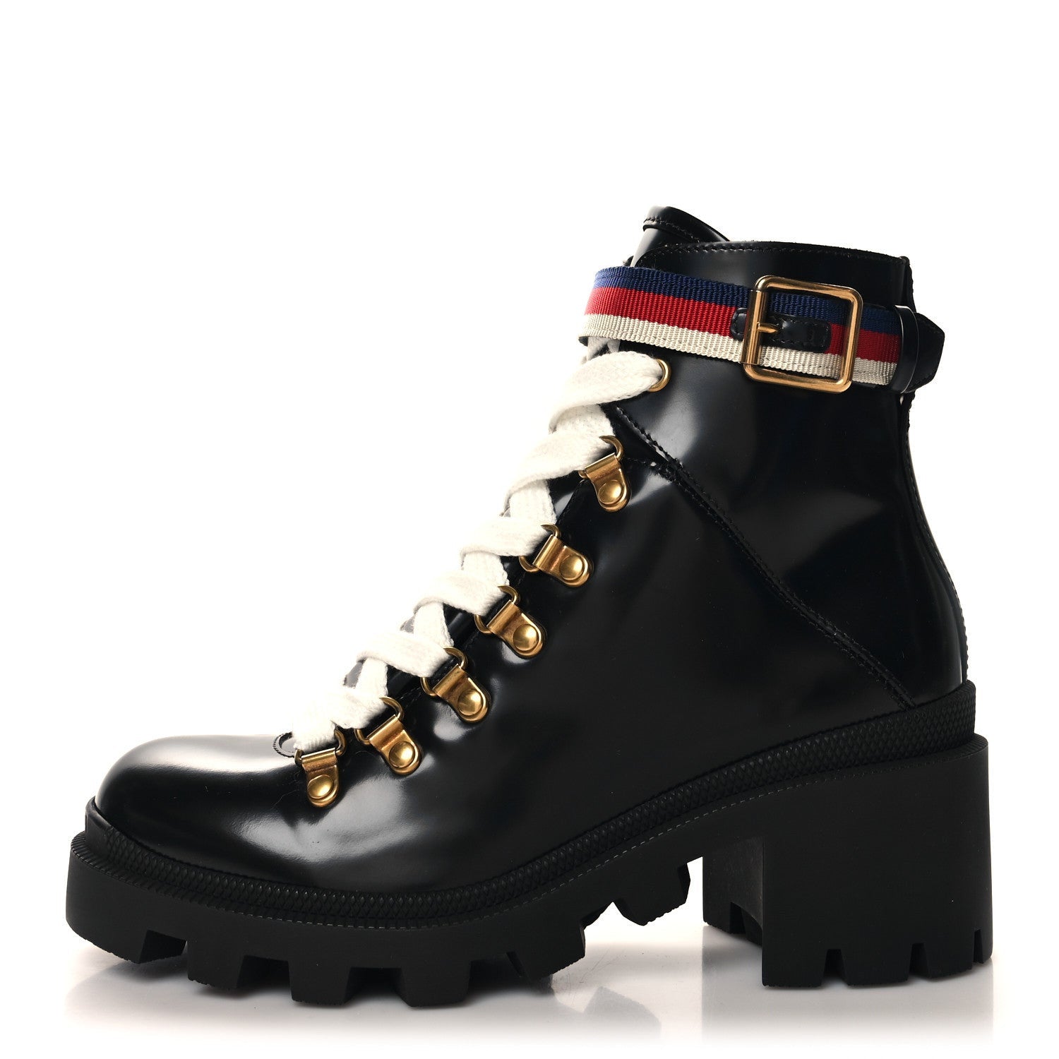 Gucci Calfskin Sylvie Web Lace Up Combat Boots 35 Black 1 of 7