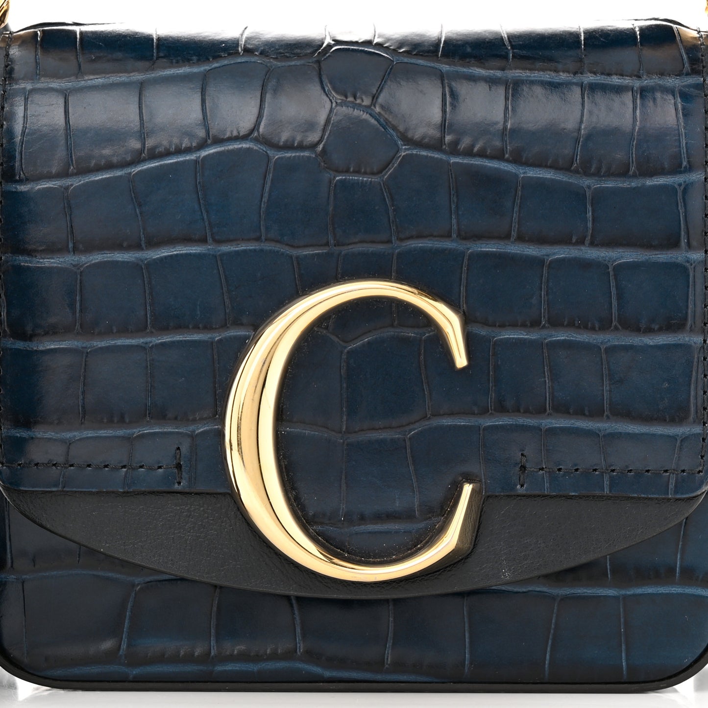 Calfskin Crocodile Embossed Mini C Double Carry Full Blue
