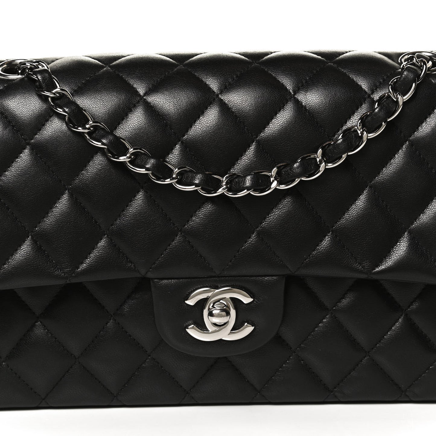 Lambskin Quilted Medium Double Flap Black