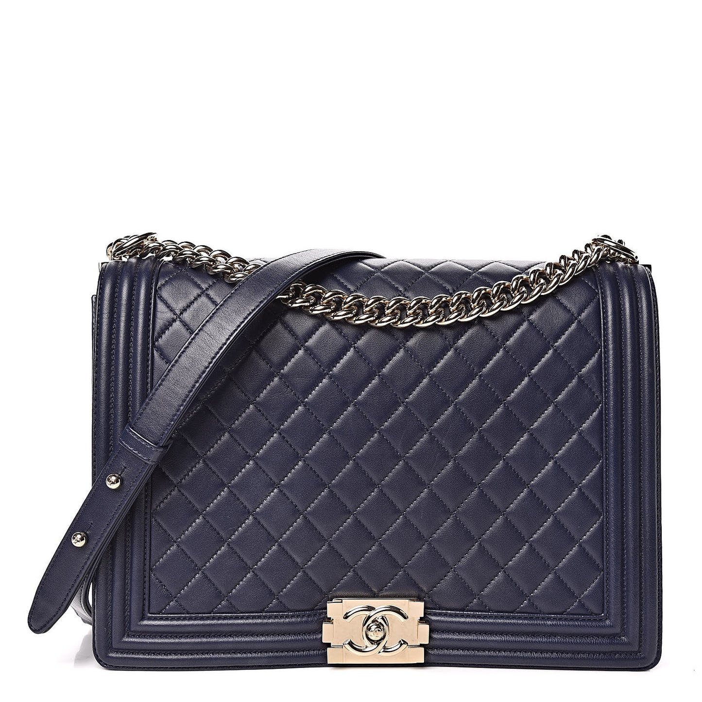 Lambskin Quilted Large Boy Flap Navy