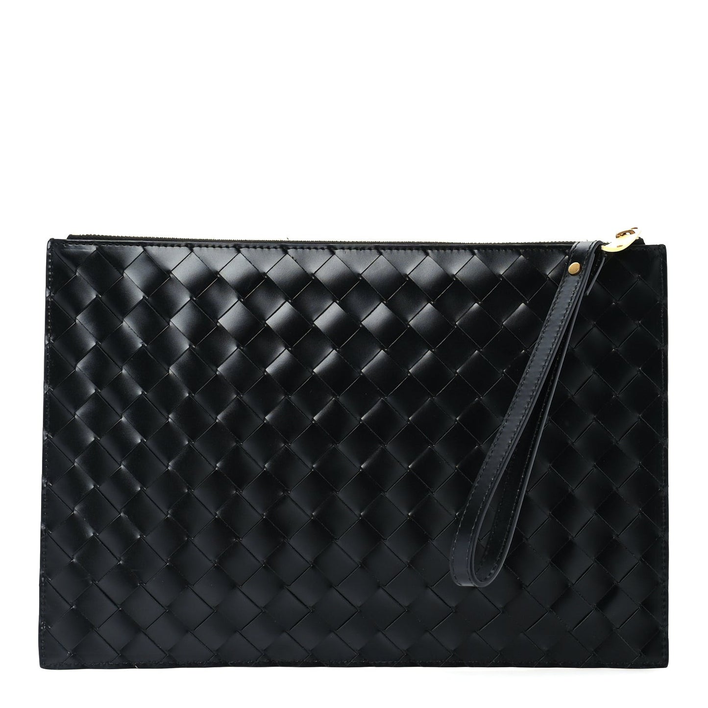 Nappa Intrecciato Medium Flat Zip Pouch Black