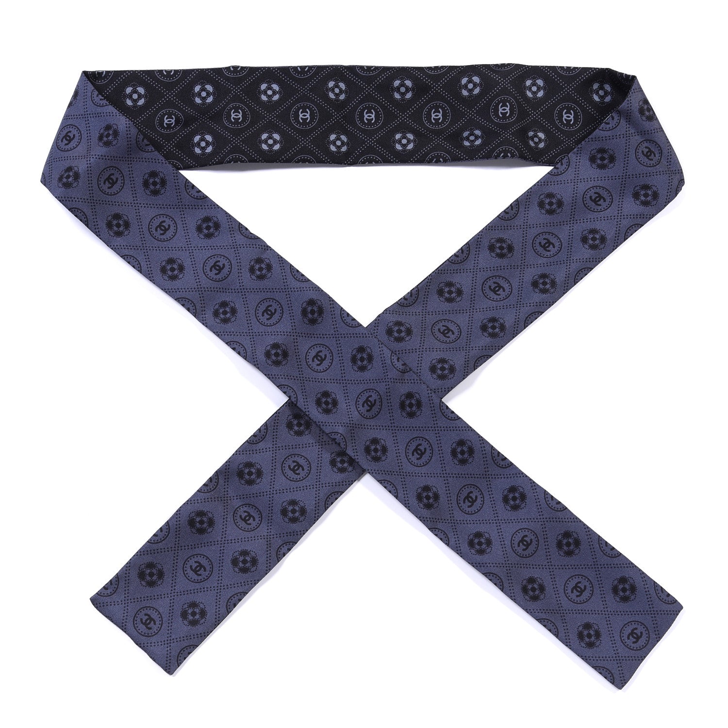 Chanel Silk CC Polka Dot Slim Bandeau Scarf Anthracite Black 1 of 3