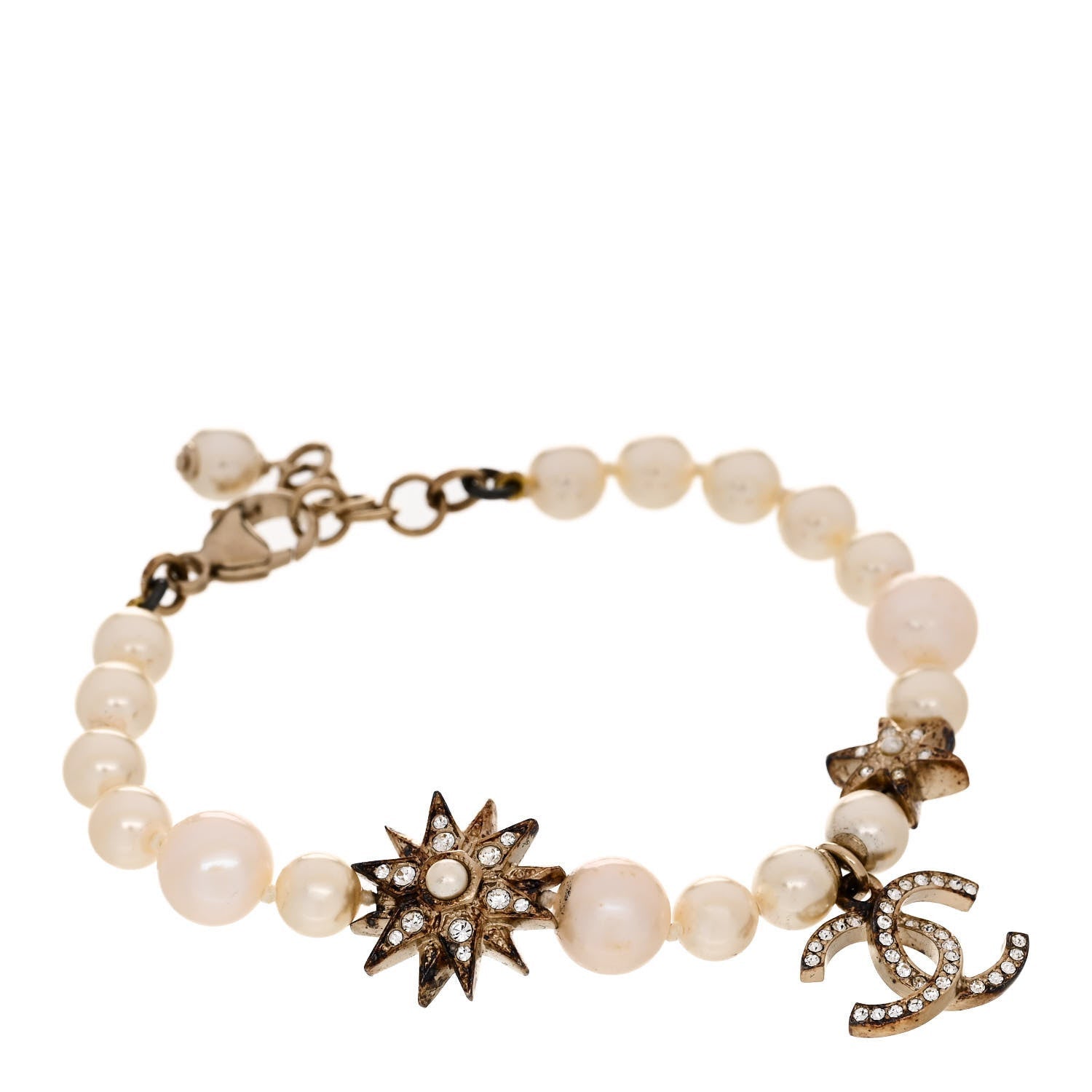 Chanel Pearl Crystal Star CC Bracelet Gold 1 of 5