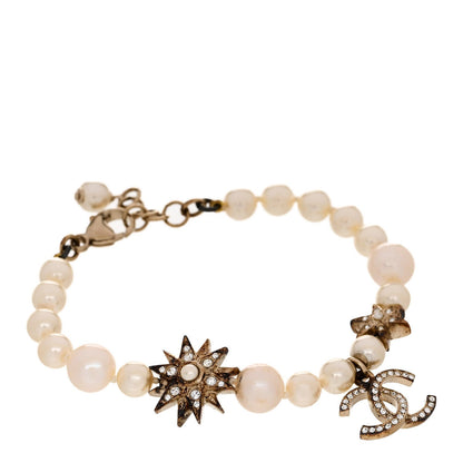 Chanel Pearl Crystal Star CC Bracelet Gold 1 of 5