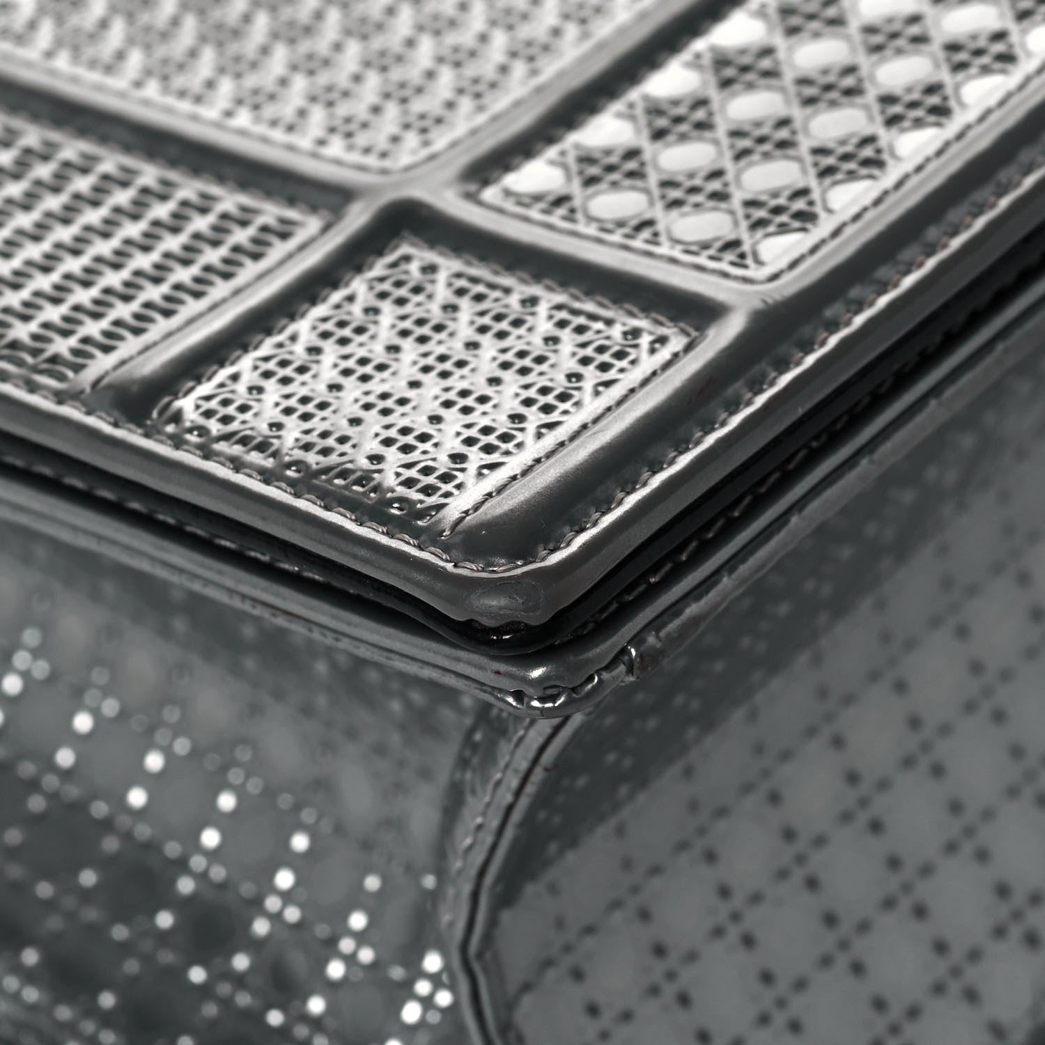 Christian Dior Metallic Patent Micro-Cannage Medium Diorama Flap Bag Silver 9 of 15