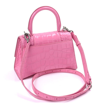 Balenciaga Shiny Calfskin Crocodile Embossed Hourglass Top Handle Bag XS Baby Pink 2 of 8