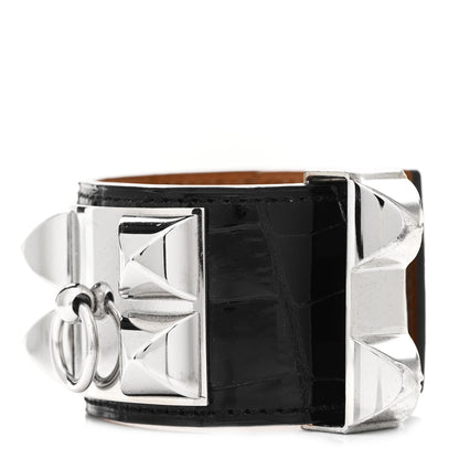 Hermes Shiny Alligator Collier de Chien CDC Bracelet T2 Black 1 of 4