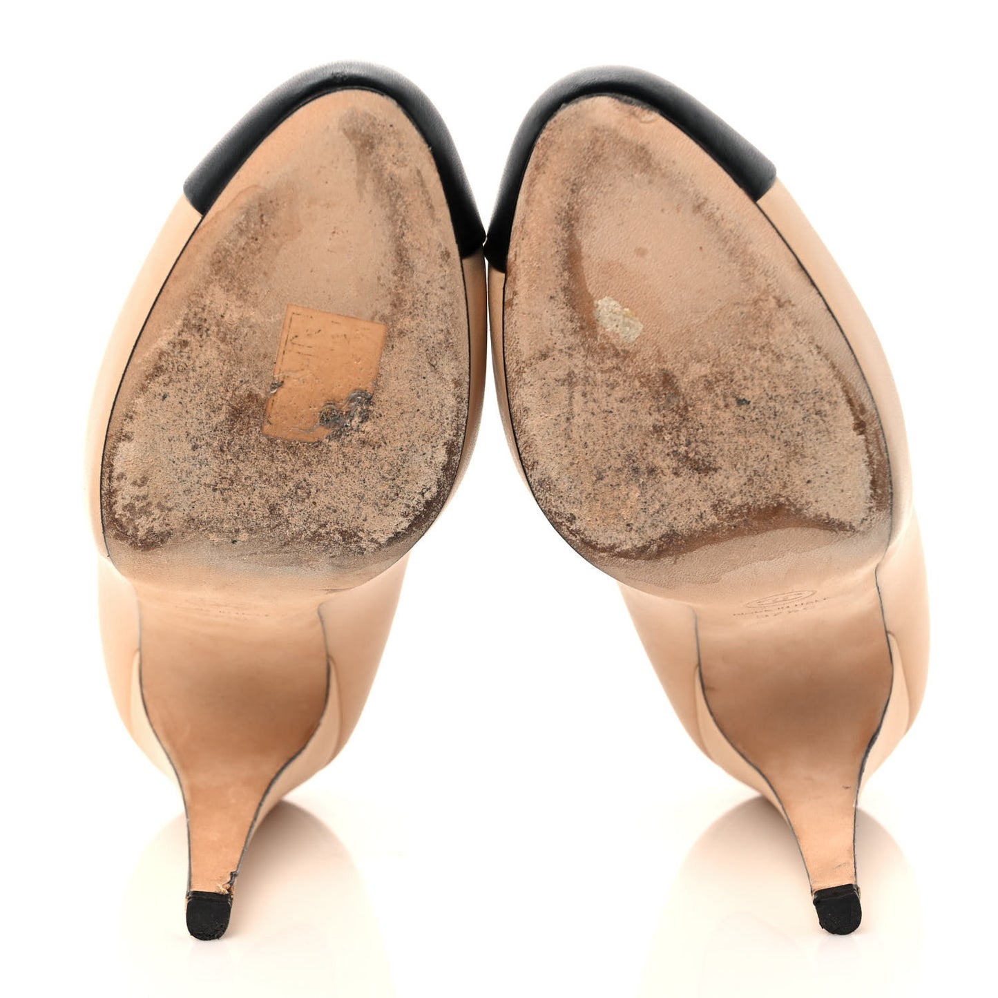 Lambskin CC Cap Toe Pumps 37.5 Beige Black