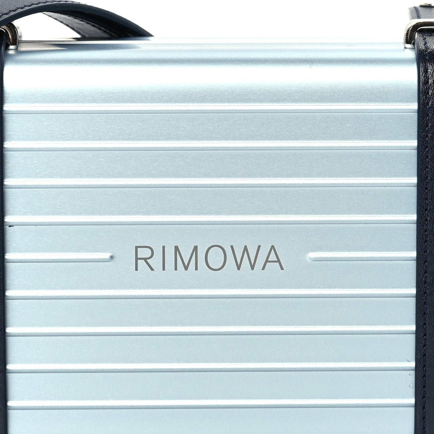 X RIMOWA Aluminum Personal Clutch On Strap  Bleu