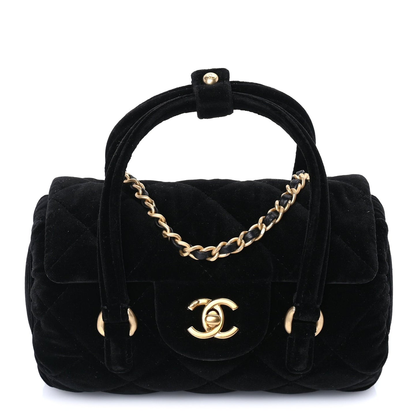 Velvet Quilted Mini Top Handle Flap  Black