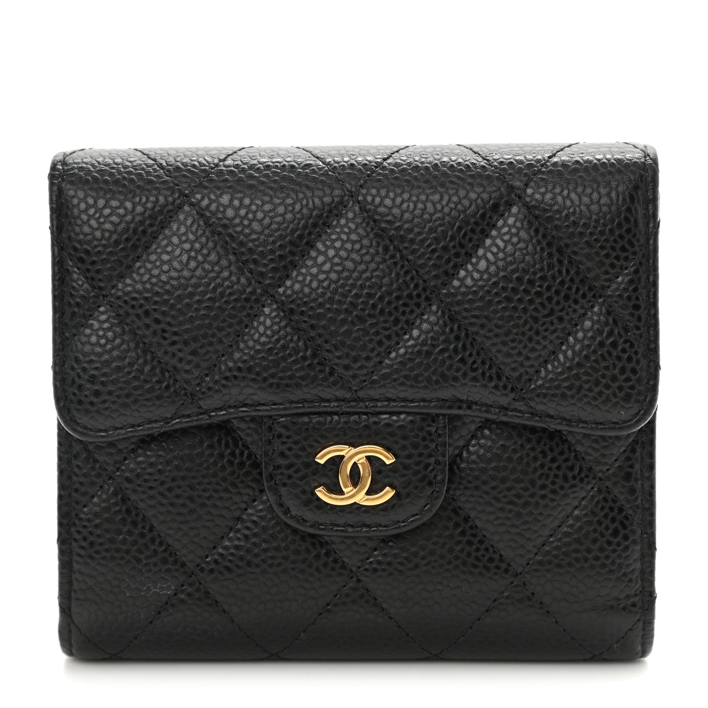 Caviar Quilted Compact Flap Wallet Black
