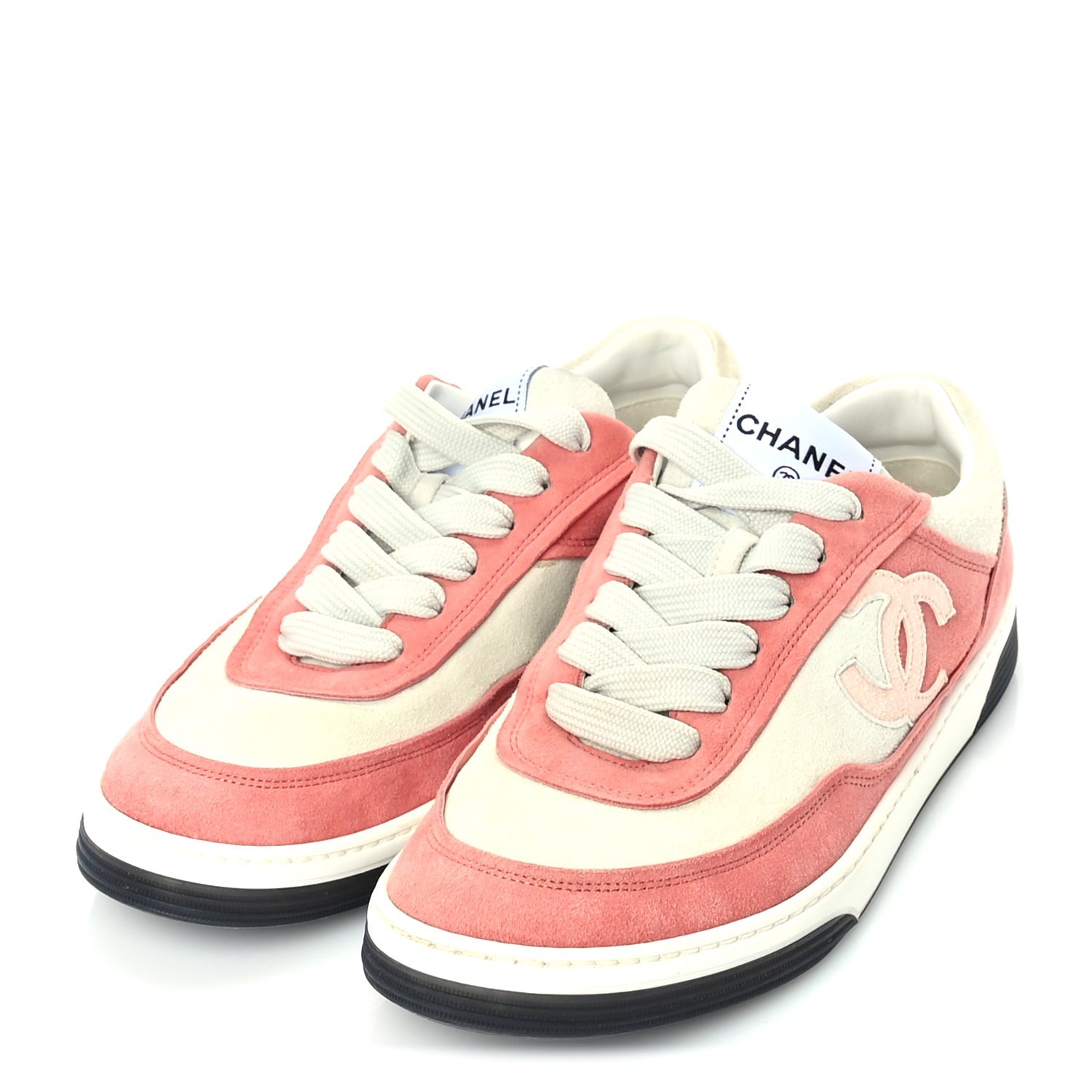 Chanel Suede Kidskin Womens CC Sneakers 39.5  White Pink 2 of 8