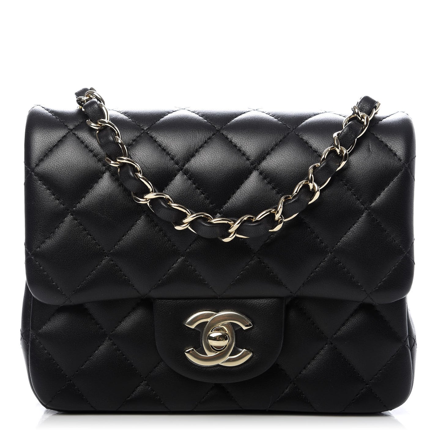Lambskin Quilted Mini Square Flap Black