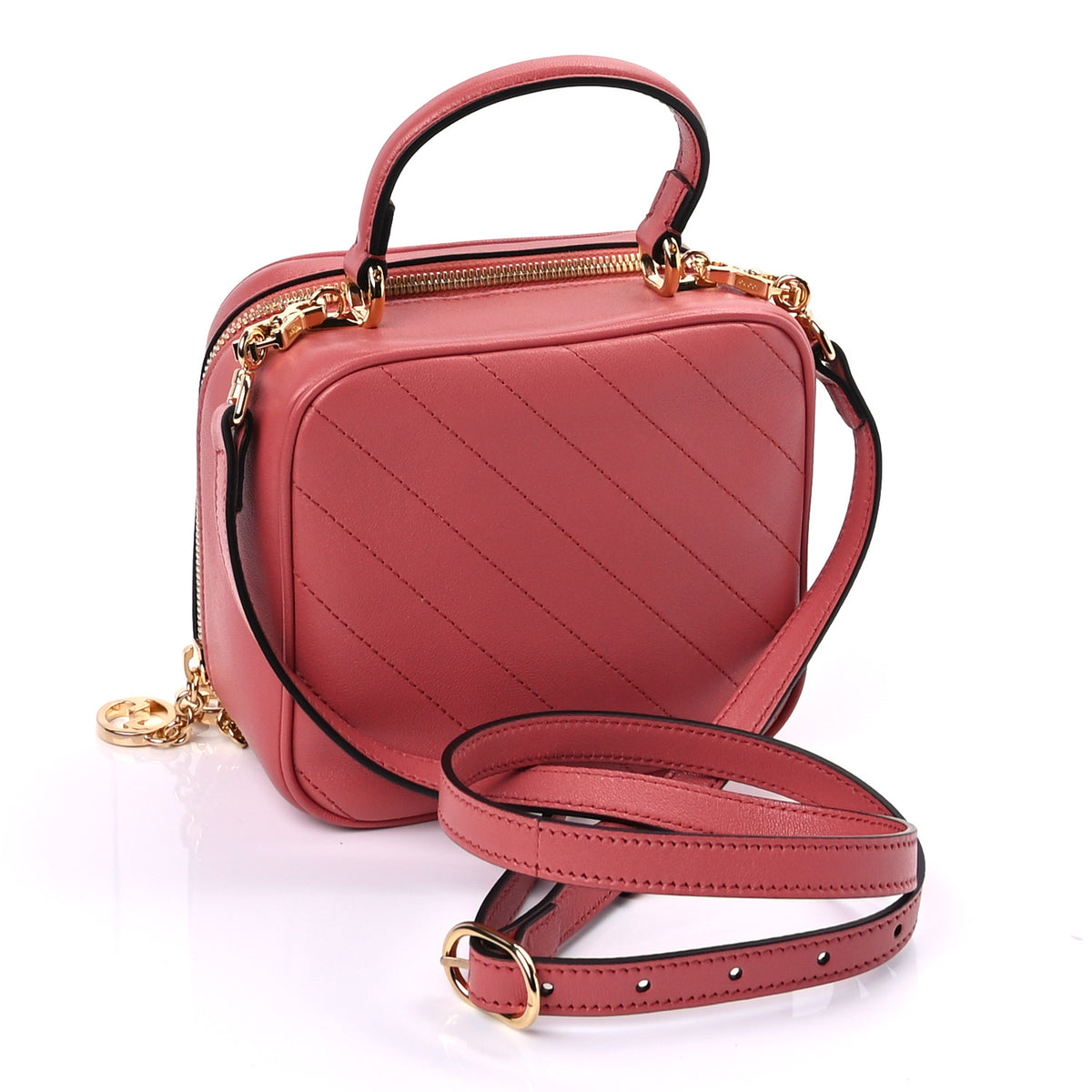 Sakai Be Green Calfskin Diagonal Stitched Blondie Top Handle Bag Pink