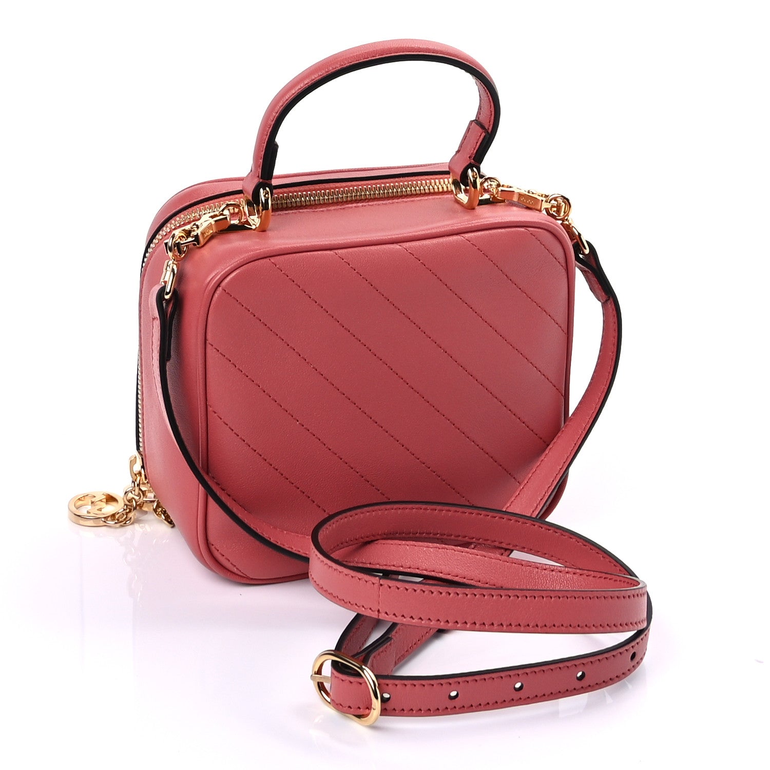 Gucci Sakai Be Green Calfskin Diagonal Stitched Blondie Top Handle Bag Pink 2 of 8