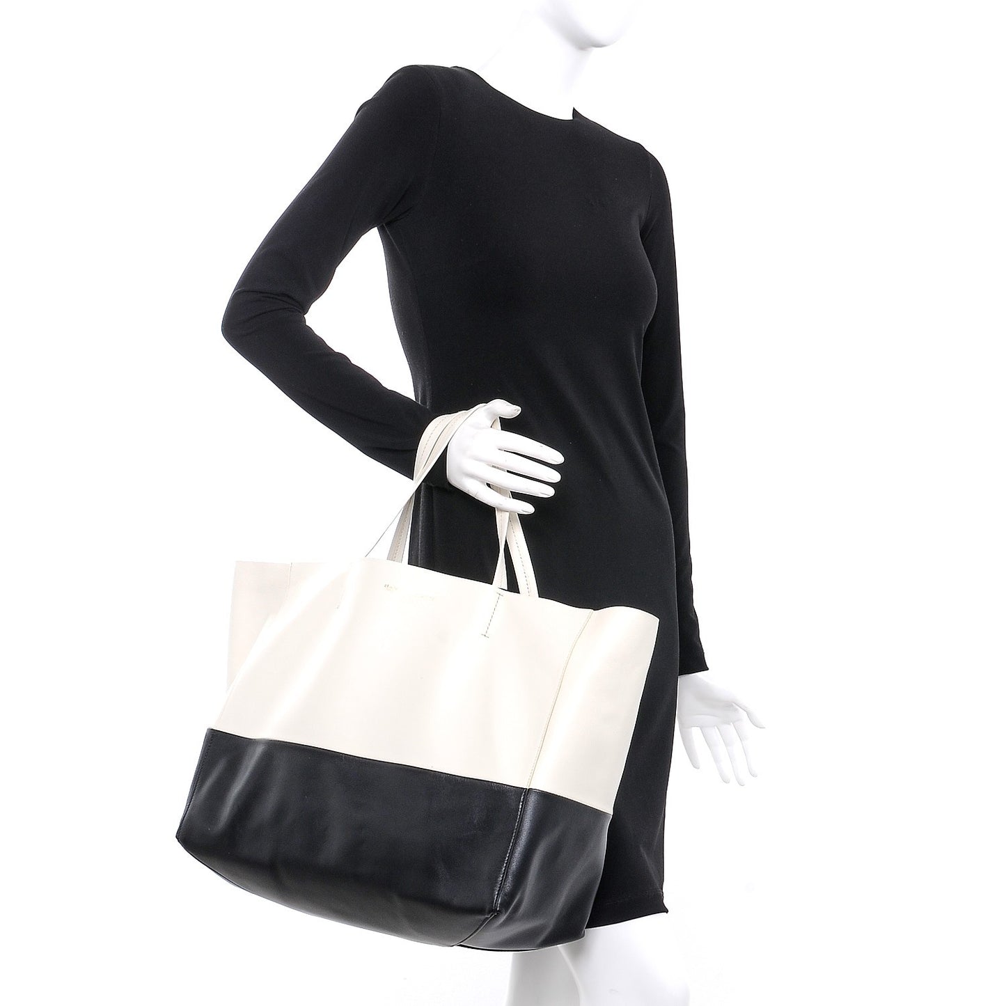 Lambskin Horizontal Bi-Cabas White Black