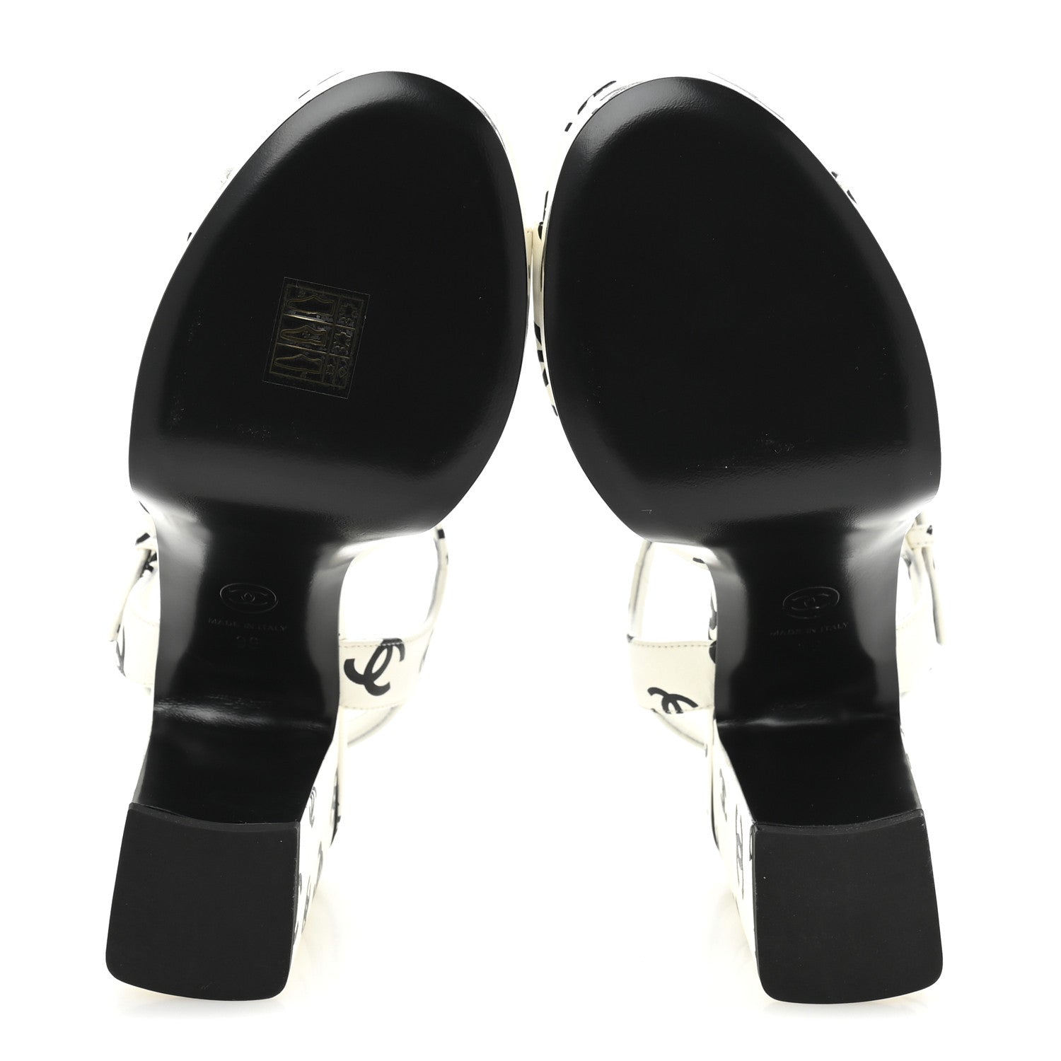 Chanel Printed Lambskin CC Platform Sandals 39 White Black 6 of 9