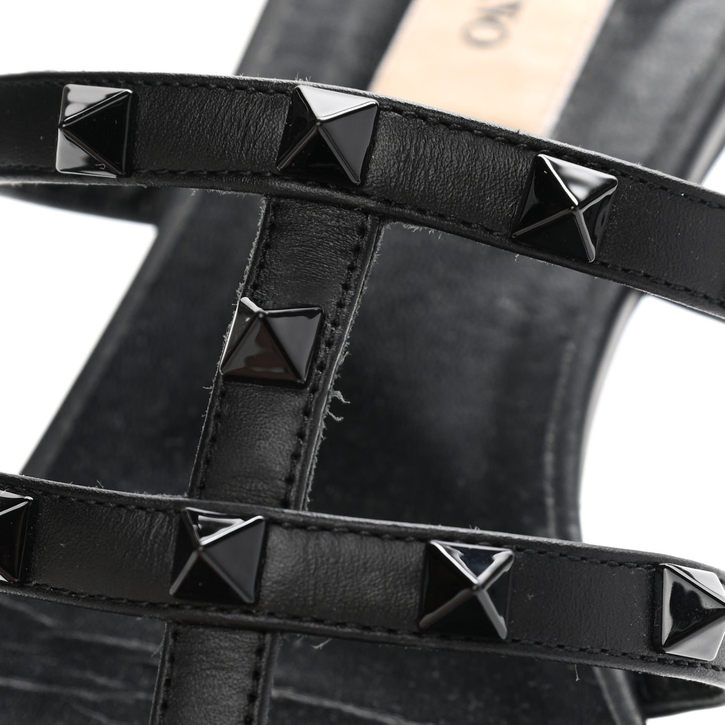 Nappa Monochrome Rockstud Caged Flat Slide Sandals 37 Black