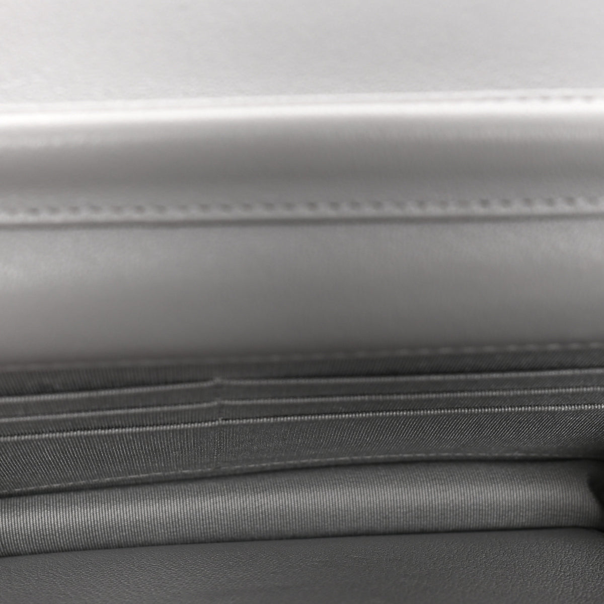 Grained Calfskin Quilted CC Box Wallet On Chain WOC Grey