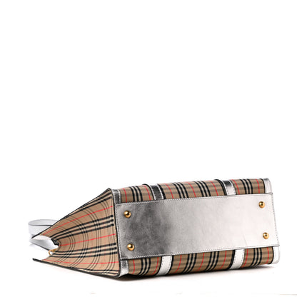 Burberry Metallic Calfskin Medium 1983 Knight Check Link Tote Silver 3 of 4