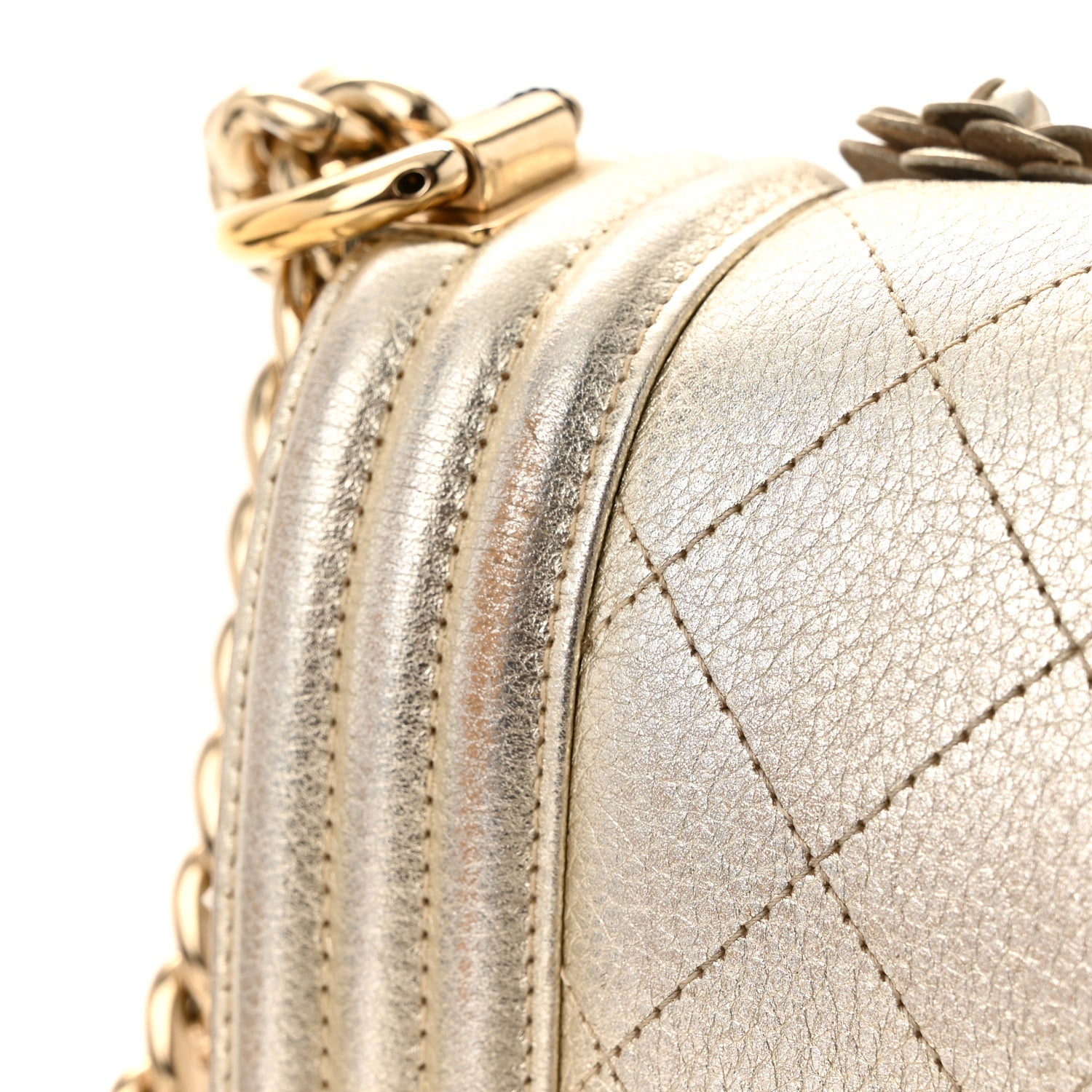 Chanel Metallic Calfskin Quilted Camellia Small Boy Flap Gold 17 of 18