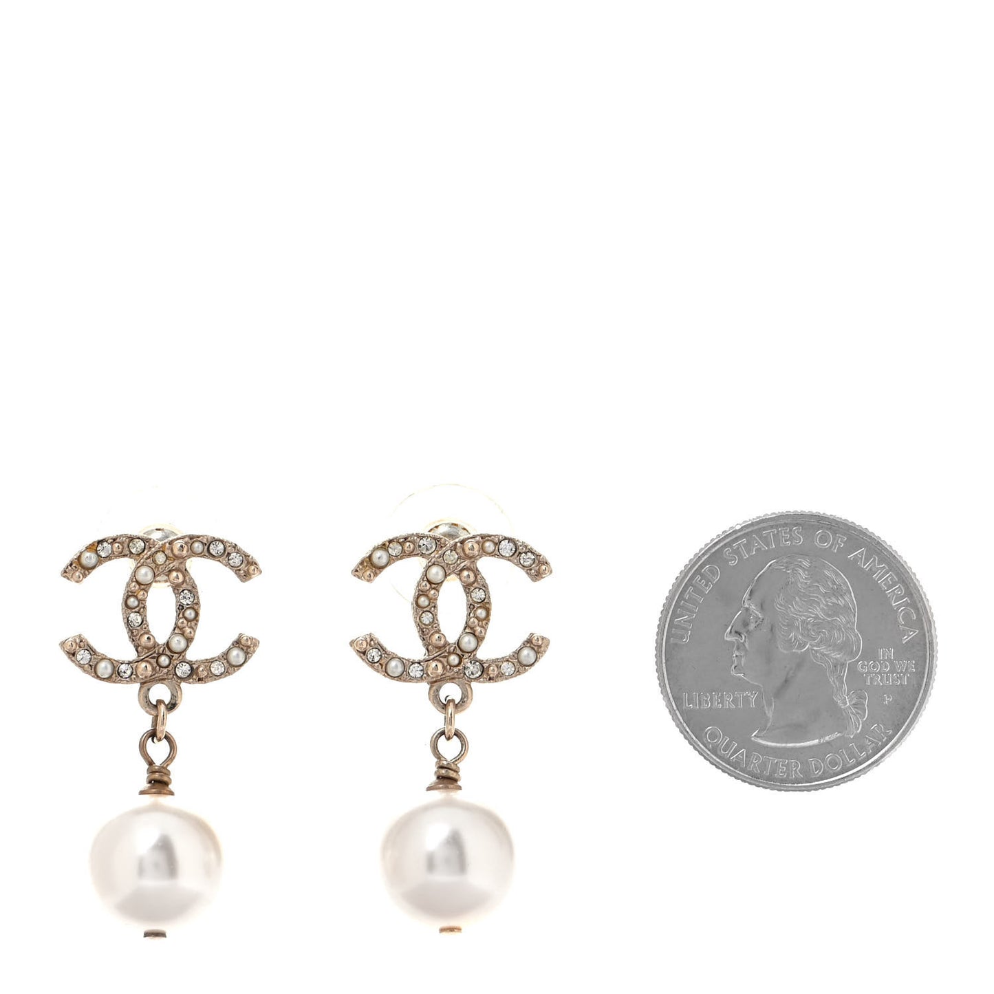 Crystal Pearl CC Drop Earrings Gold