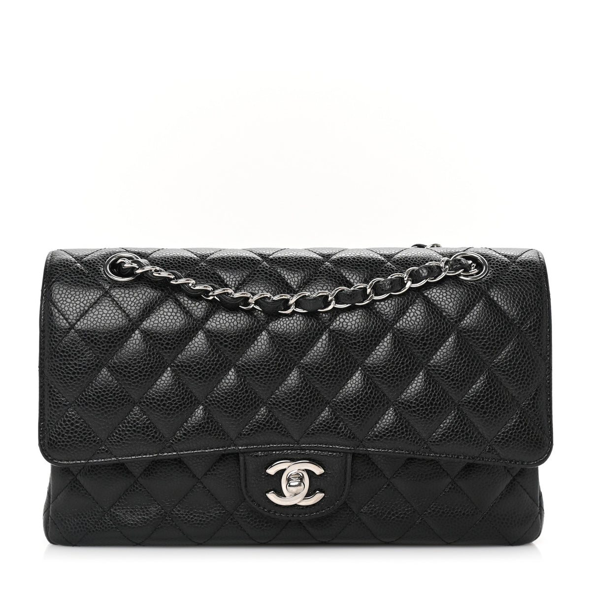 Caviar Quilted Medium Double Flap Black
