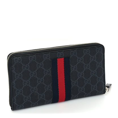 Gucci GG Supreme Monogram Web Zip Around Wallet Black Grey 3 of 6