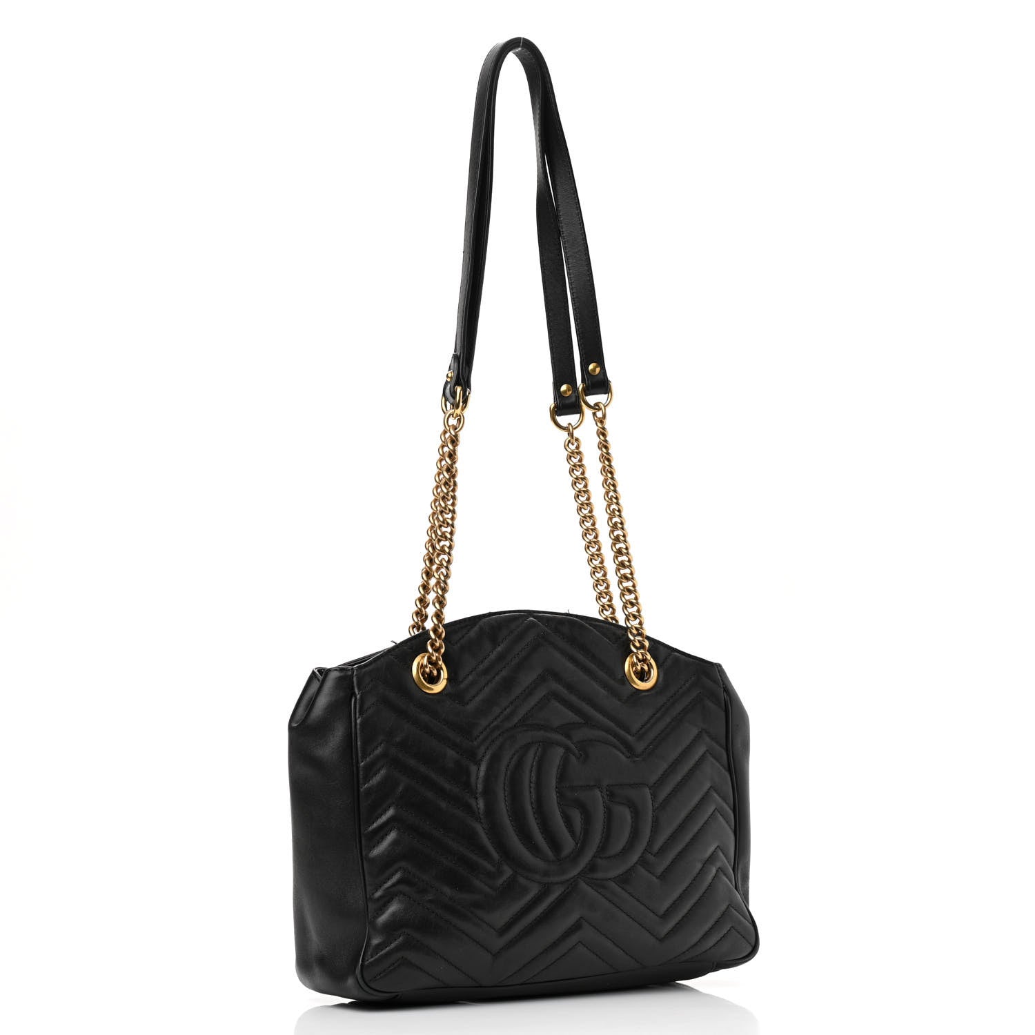 Gucci Calfskin Matelasse Medium GG Marmont Open Top Shoulder Bag Black 2 of 10