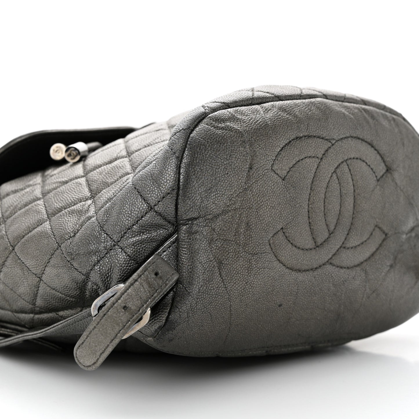 Metallic Caviar Quilted Filigree Backpack Dark Silver