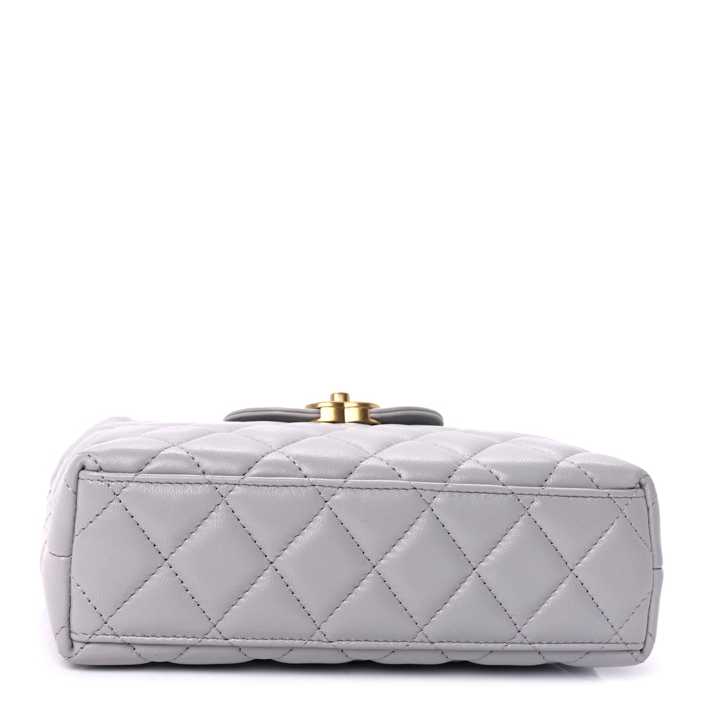 Shiny Aged Calfskin Quilted Nano Kelly Shopper  Light Grey